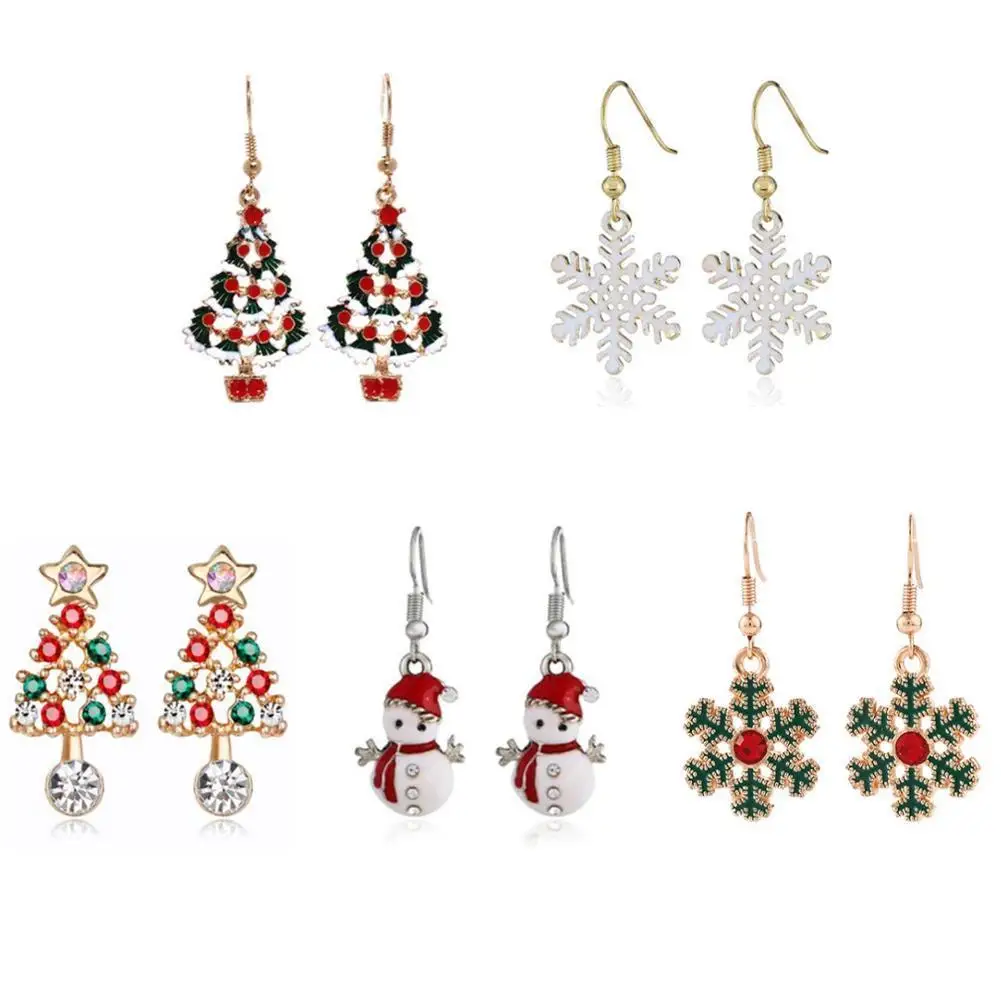 

Серьги в виде рождественской елки, снежинки, снеговика, модные серьги, женские серьги на Рождество и новый год, подарочные украшения для уше...