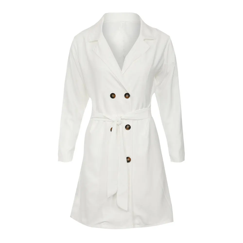 Новинка 2018 офисное женское белое пальто с длинным рукавом приталенная куртка