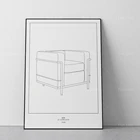 Le Corbusier, линейный рисунок, стул, печать, современный стул среднего века, печать, офис, домашний Настенный декор, дизайн интерьера, холст, живопись