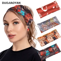 duojiaoyan new female wide elastic color headband vintage america head hoop yoga sports print leopard hair band for women
