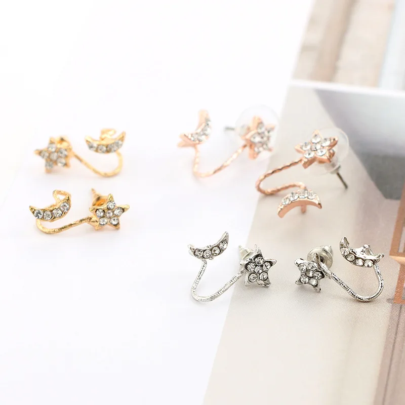Красивые серьги в японском и корейском стиле с Луной звездами набор со стразами