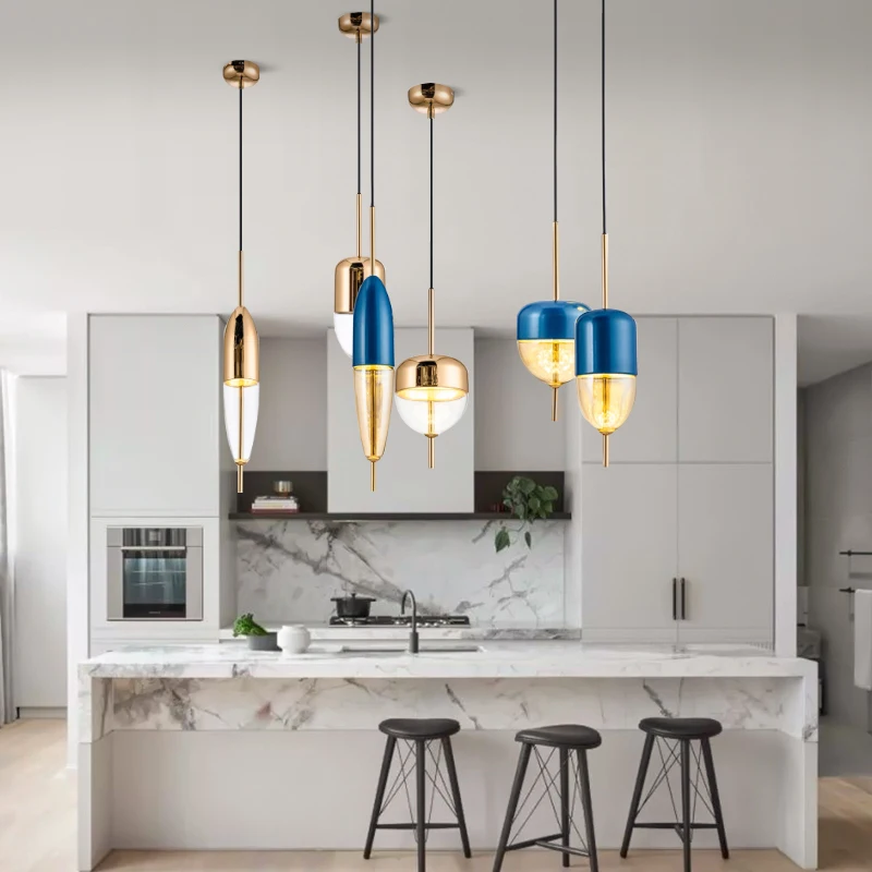 Современные подвесные светильники из скандинавского стекла с золотым абажуром в