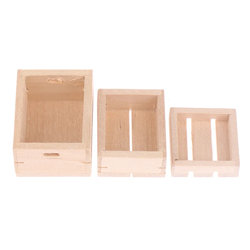 

3 шт./компл. 1:12 миниатюрная деревянная коробка для хранения овощей для кукольного домика корзина деревянная мини-коробка аксессуары