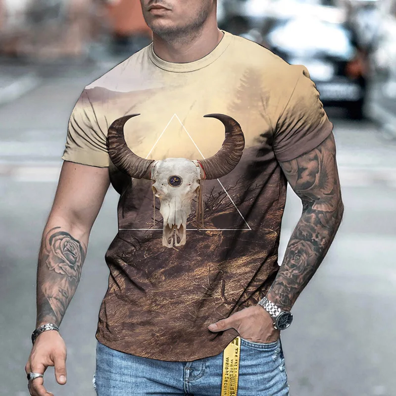 

2021 New Summer 3D Printing Rhinoceros U.S. Dollar Shofar T-Shirt for Men Short Sleeves Trendy Menswear Casual Tshirt Tops Tees