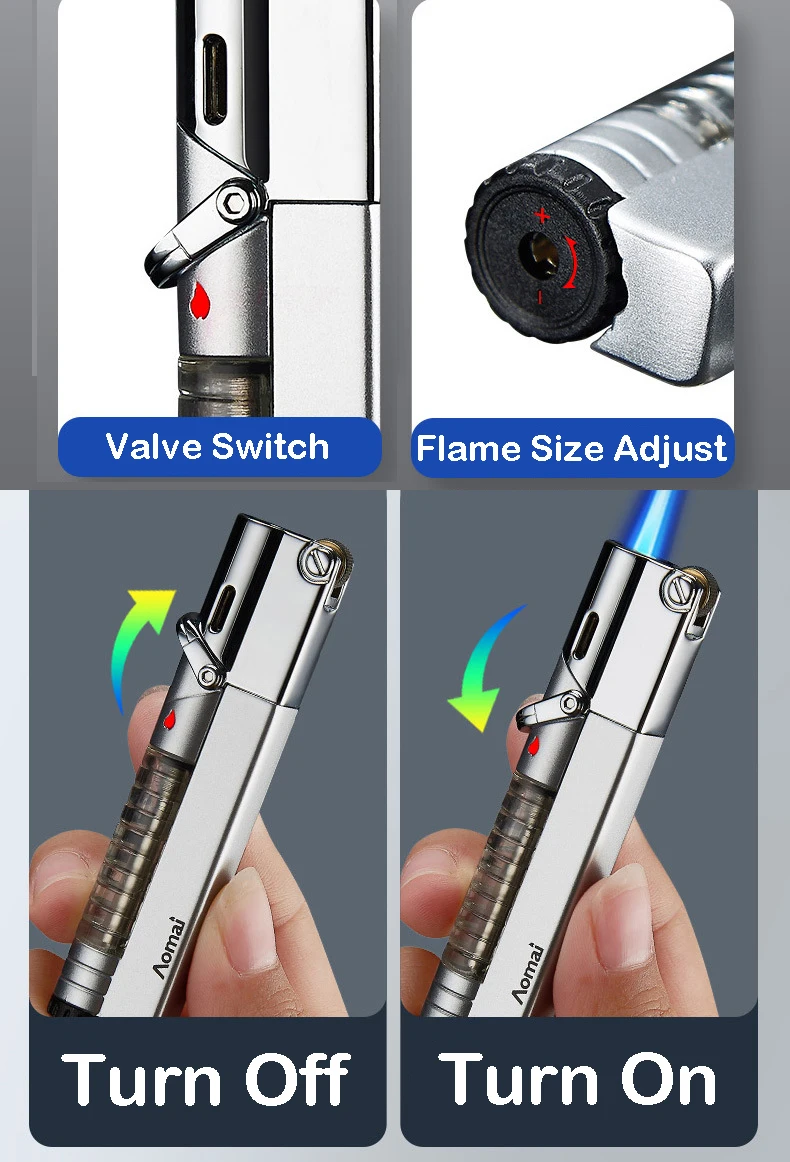Креативная газовая зажигалка непродуваемая металлическая мини с синим пламенем