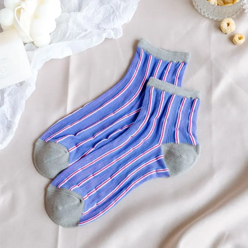 

Novelty Socks Ankle Striped Female Hot Selling Korean Fashion Harajuku Thin Glass Breathable Transparent Female Summer Fishnet