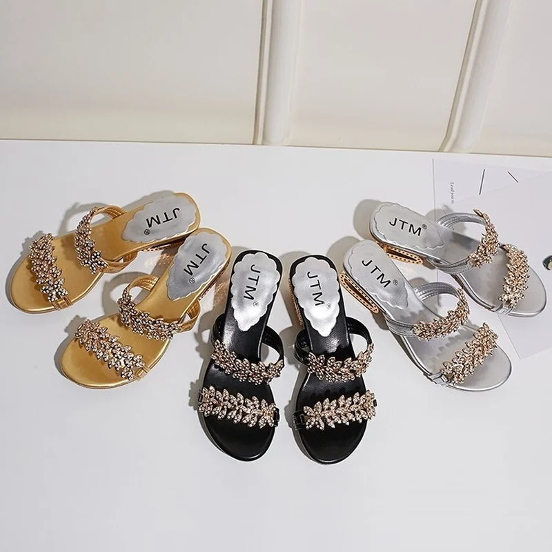 

Сандалии и шлепанцы женские на квадратном каблуке, повседневные, с открытым носком и сухожилием, металлические, лето 2021