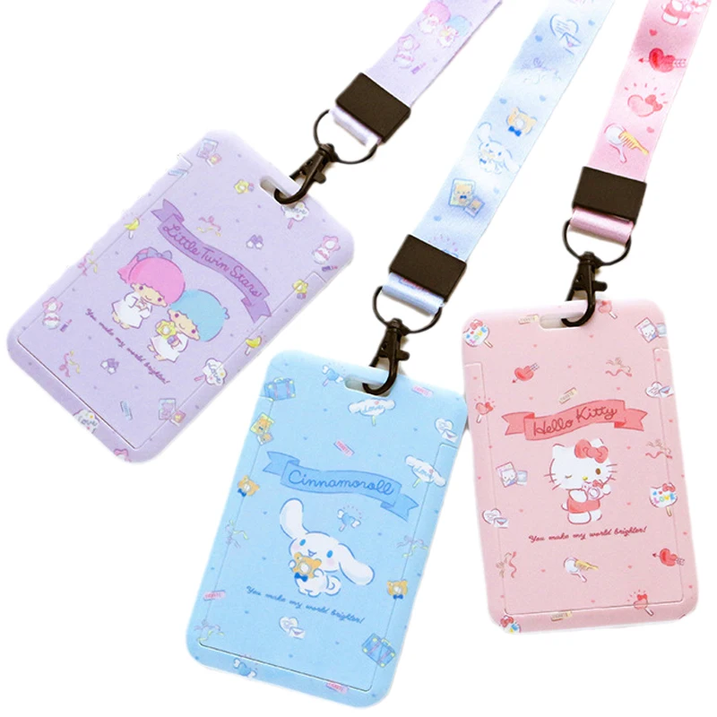 Kawaii Kuromi Hello Kt Melody Cinnamorol Onpompurin Kitty Girls Lanyard Id Card Boys Neck Strap Keychain Case Holder Charm Toys |