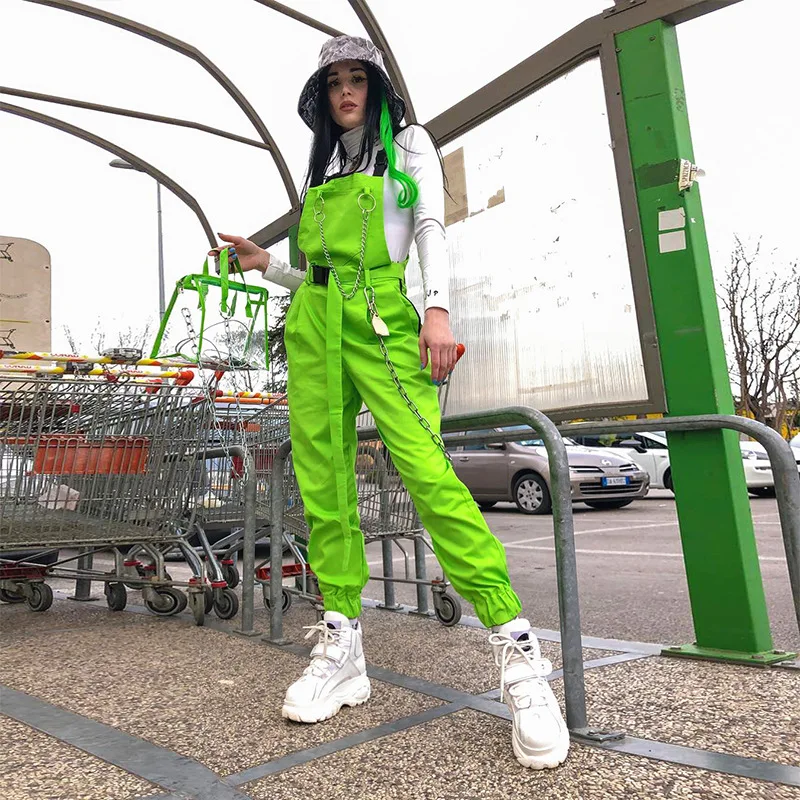 Пикантные неоновый зеленый комбинезон длинные брюки для девочек женщин 2020 на