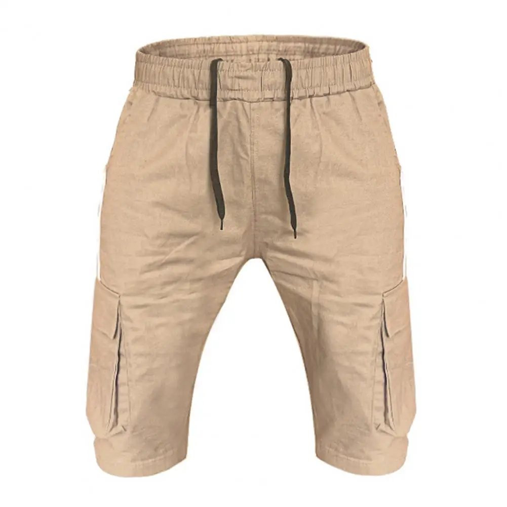 

60% Dropshipping!!Capri Pants Color Block Multi Pockets Men Mid Rise Drawstring Shorts for Fitness