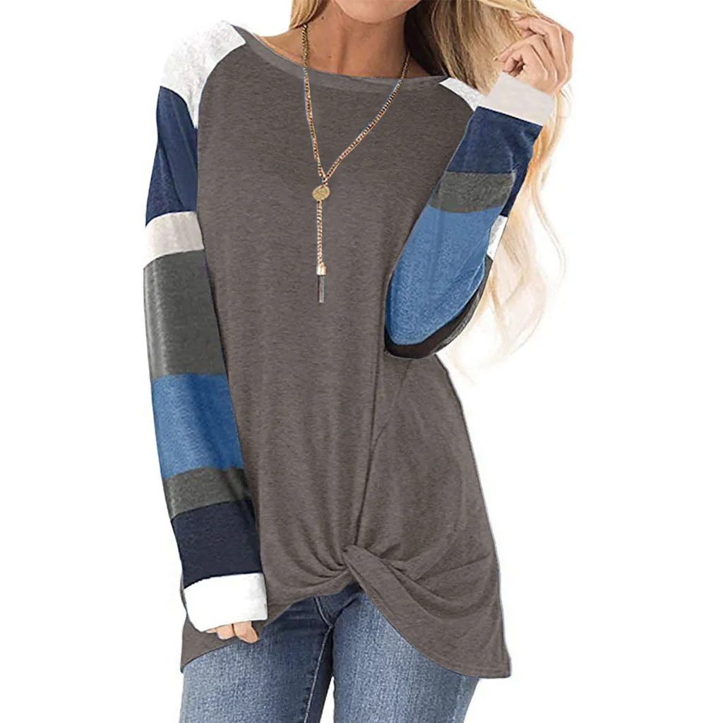 

Women's T-Shirts Stripe Print Pullover Loose Tops Sweater Fashion Autumn Casual Cotton Blouse T-Shirt Feminina Streetwear D716#