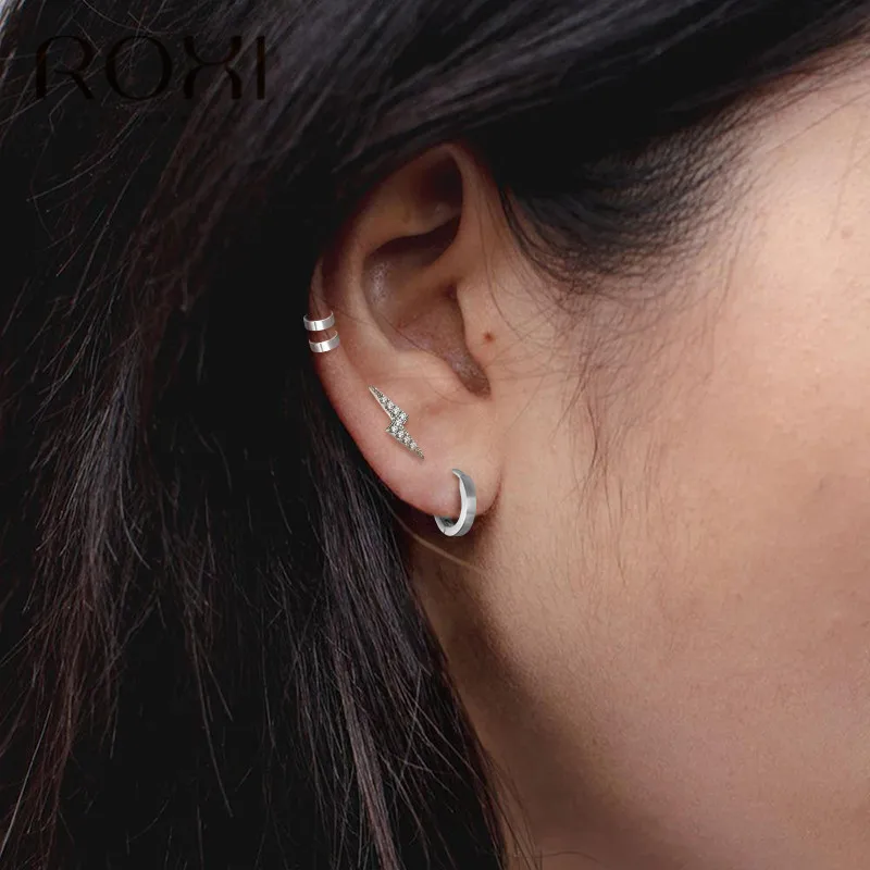ROXI 925 Solid Sterling Silver Earring without Piercing Geometric Round Ear Cuff Minimalist Cartilage Earrings for Women Jewelry | Украшения