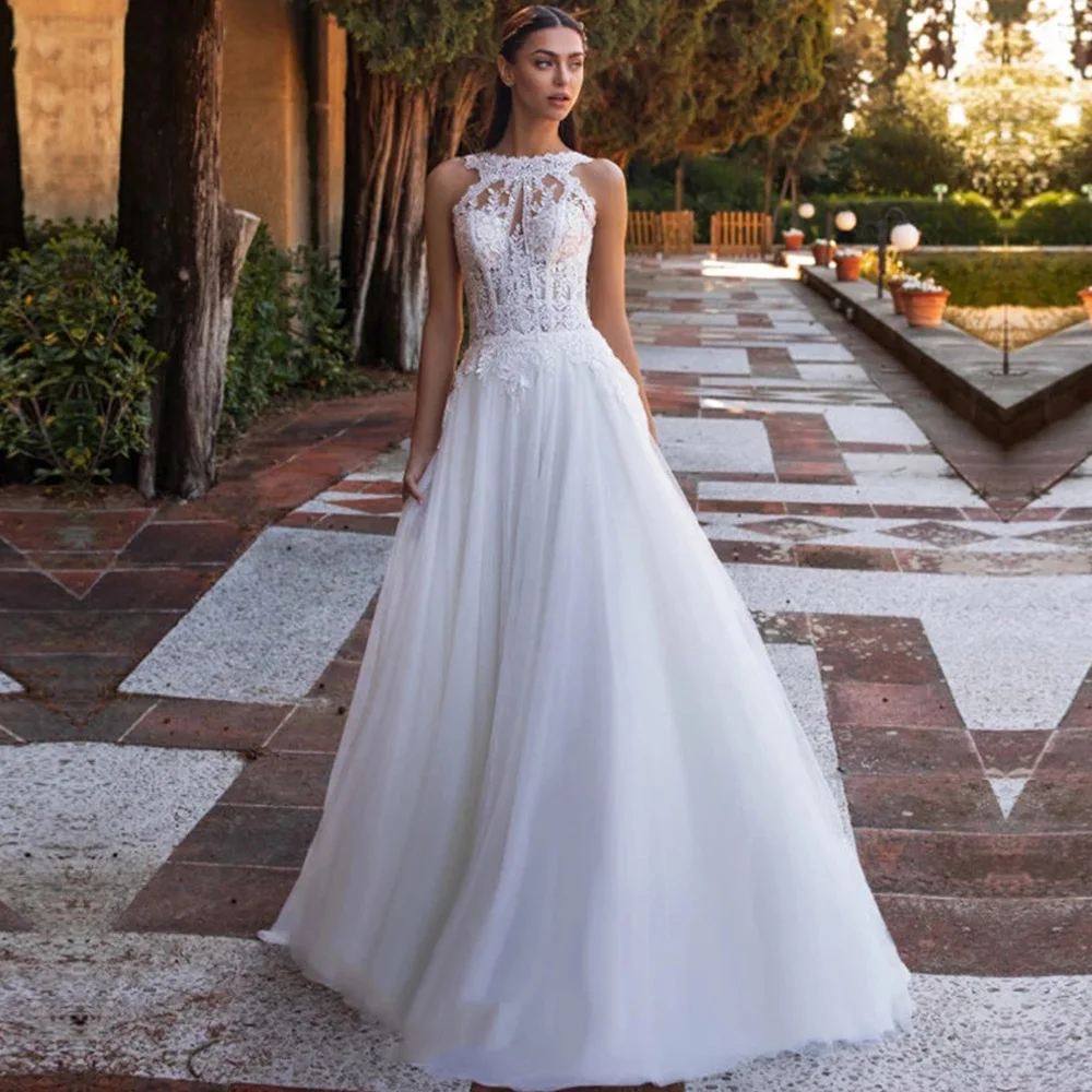 

Wedding Dresses 2021 Sexy Open Back Lace Appliques Beach Bride Gown Princess Wedding Party Dress Bohemian Robe