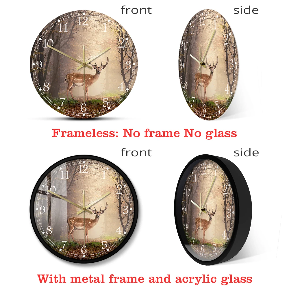 Сказочные декоративные настенные часы с изображением оленя в сказочном лесу для