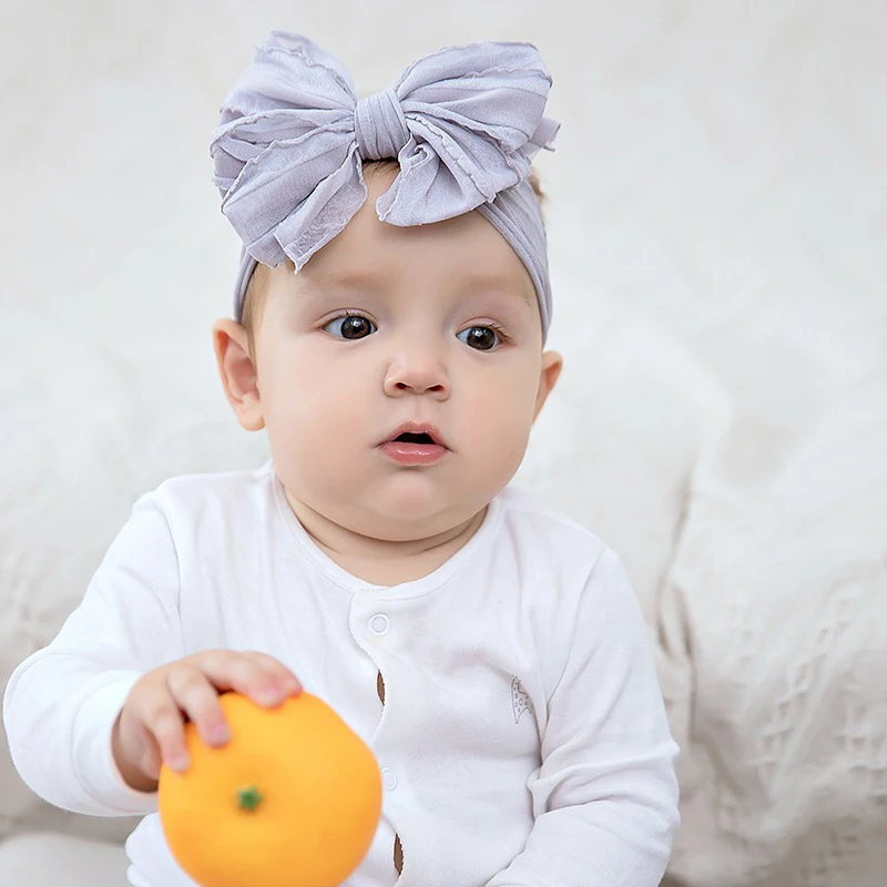

Baby Headband Big Bows Girls Jacquard Headwrap Lace Infant Soft Turban Solid Color Children Spring Summer Hair Accessories