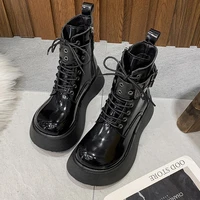 ladies lace up boots luxury designer shoes round toe rubber rock fashion 2021 fall fashion thick soled metal buckle womens boot