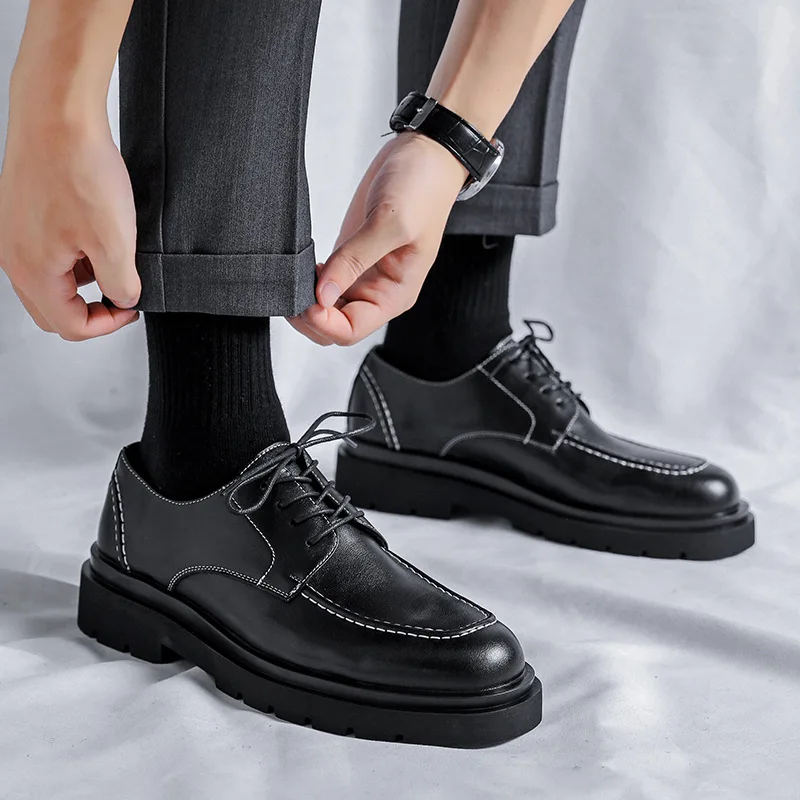 

Мужские Кожаные Деловые туфли, Повседневная Уличная модная винтажная кожаная обувь в Корейском стиле, мужские классические свадебные туфл...