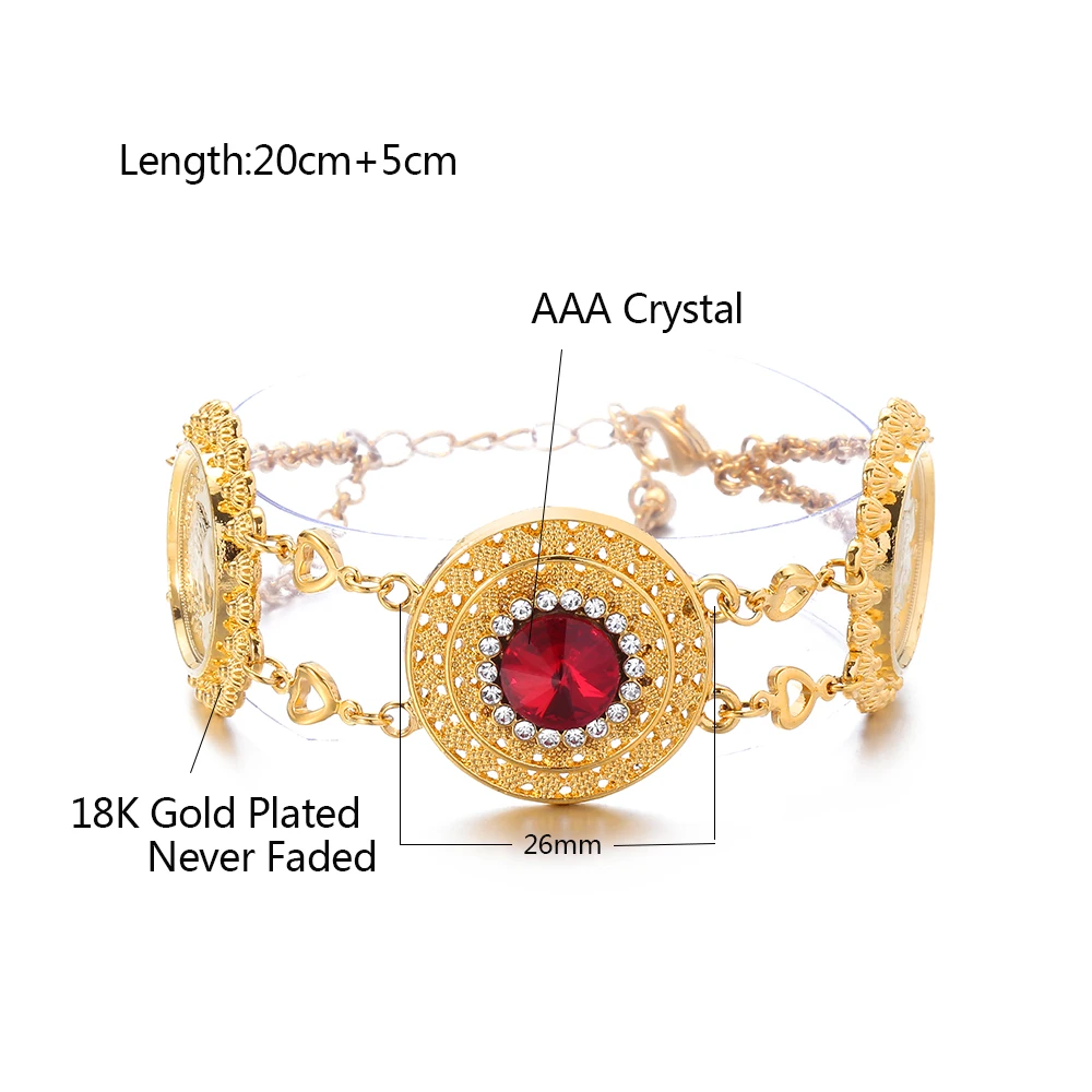 Красный кристалл золотой цвет Деньги Монета браслет Исламские мусульманские