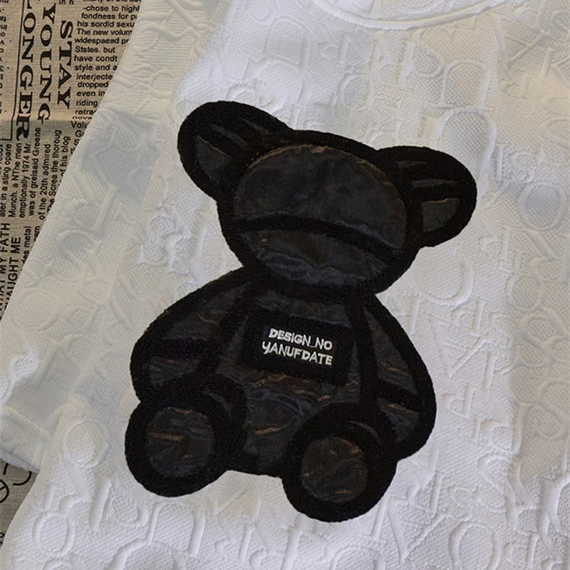 

Women's T-shirts Harajuku Girls Plus Size Tops Letter Jacquard O-neck Short Sleeves Loose Summer Tshirt Bear White Tees M-5XL
