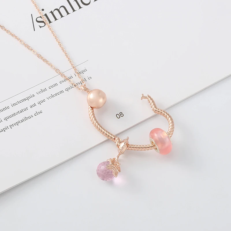 

Silver Plated Pink Crystal Zircon Pendant Beads Circle Necklaces Gift For Girl Chain Choker Love Heart Necklaces Jewelry Gift