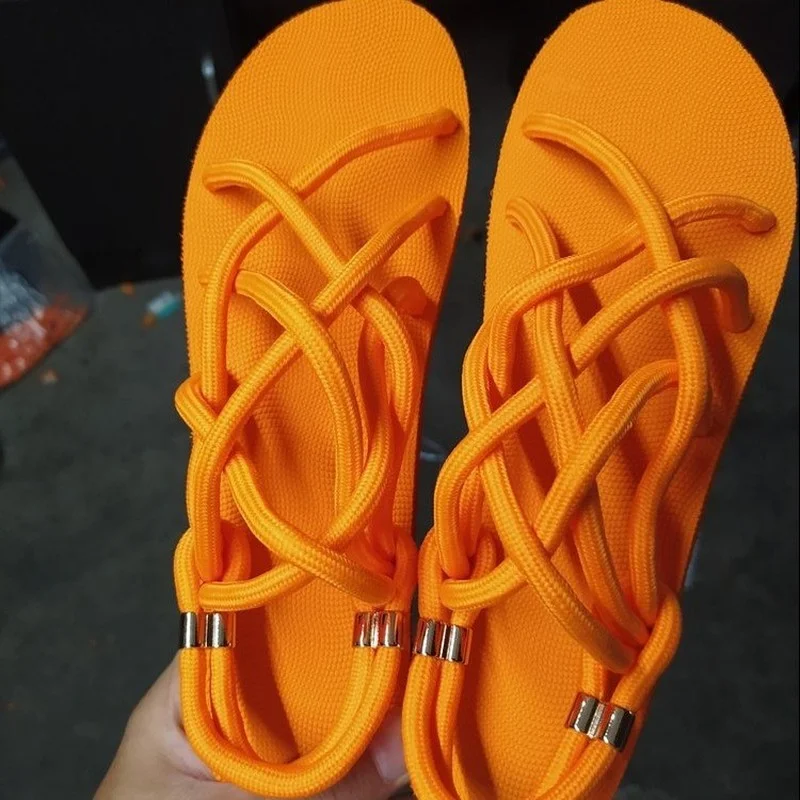 

Сандалии женские на плоской подошве, пляжные шлепанцы с пеньковой веревкой, комплект, уличные универсальные, повседневная обувь, большие ра...