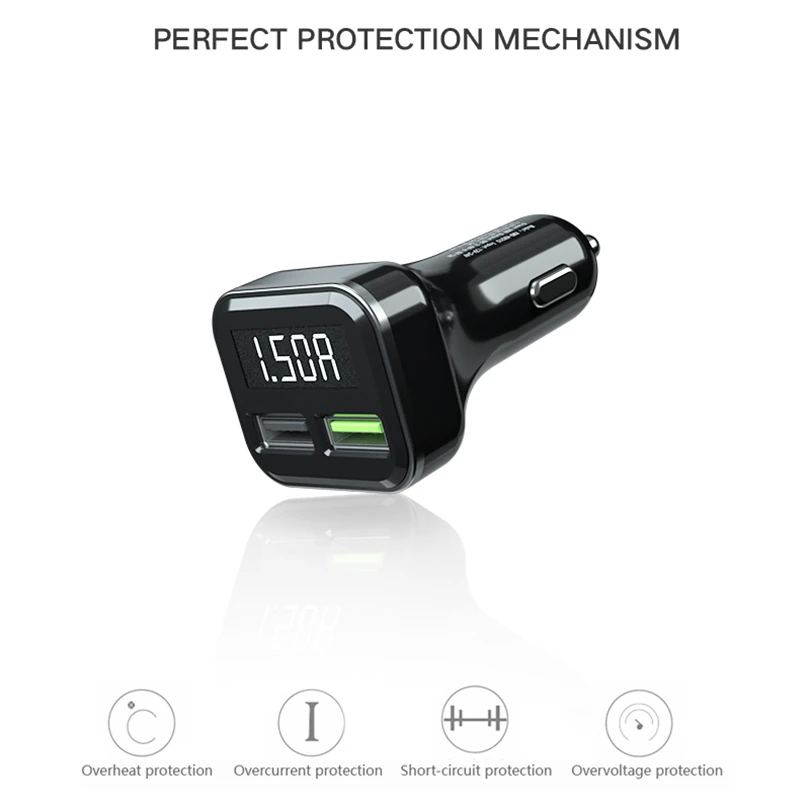 QC3.0 устройство для автомобиля с двумя портами USB Зарядное устройство 2 Порты и разъёмы с светодиодный Дисплей 12-24V гнездо для автомобильного прикуривателя для мобильного телефона планшеты и т. д