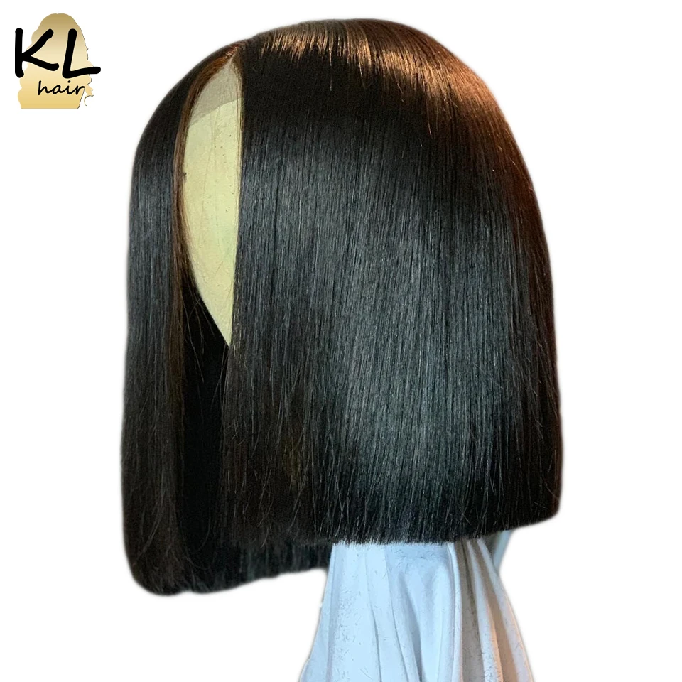 KL Hair 13*4 человеческие волосы на кружеве для черных женщин 180% Плотность перуанские волосы remy шелковистые прямые короткие парики