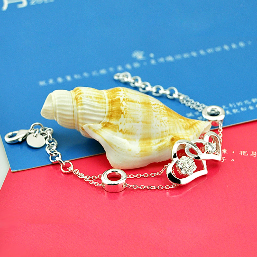 

925 Sterling Silver Sparkling Strand Heart-shaped Bracelets For Women Original Personality Girl Prevent Allergy Silver jewelry