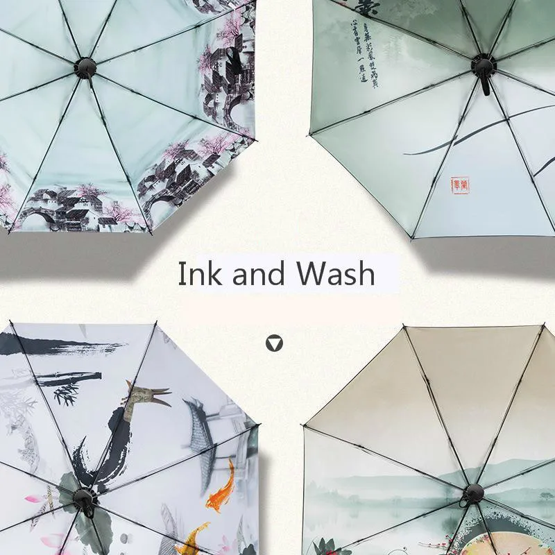 Художественная картина зонтик дождь женщин двойного назначения складной Blacking