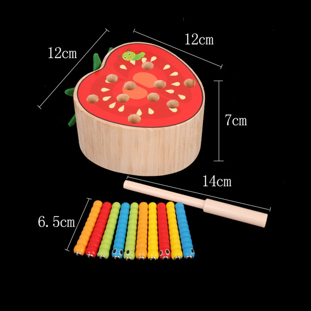 

Fruit Shape Catch Worms Game Toy Wooden Blocks with Magnetic Stick Creature Toys Children's Early Educational Gifts
