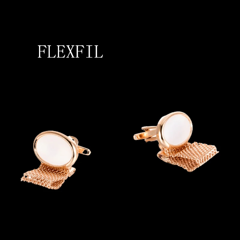 FLEXFIL Luxury shirt cufflinks for men's Brand cuff buttons cuff links gemelos color Rose gold wedding abotoaduras Jewelry