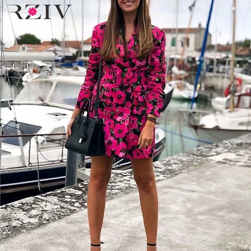 RZIV осень-зима спортивный костюм женский длинный секционный декоративный цветочный принт ремень Костюм