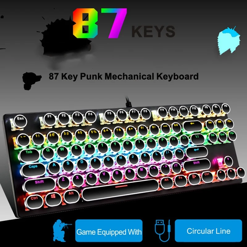 

87-Key Mechanical Keyboard Punk Gaming Keyboard USB Wired Green Axis Mechanical Keyboard