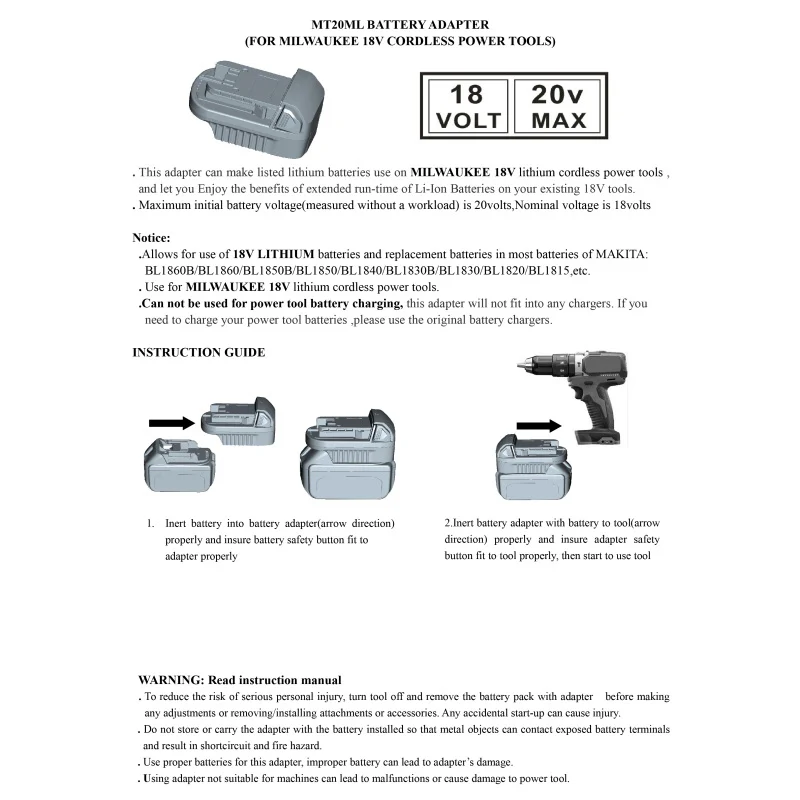 

Mt20Ml Makita 18 /20 , Bl1830 Bl1860 Bl1815 - Milwaukee M18