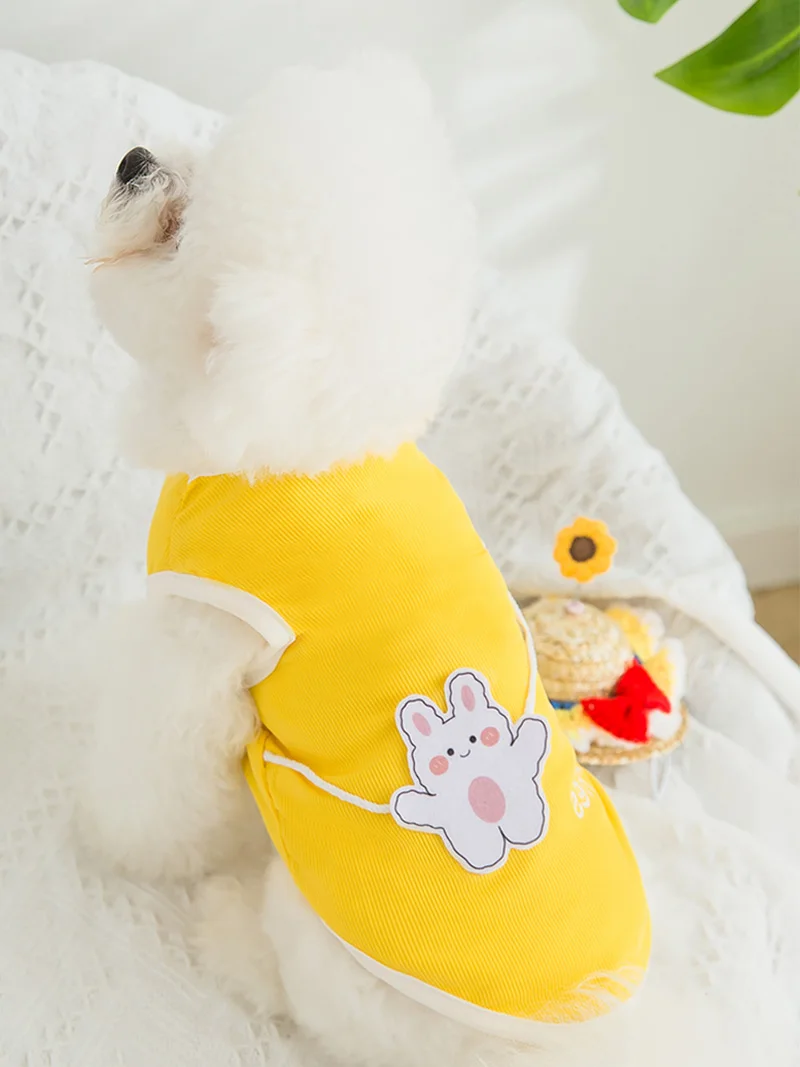 

Summer Dog Clothes Vests Pet Costume Cartoon rabbit Backpack S yellow Thin Corgi Pomeranian Teddy Pug Bichon Yorkie Poodle Cat
