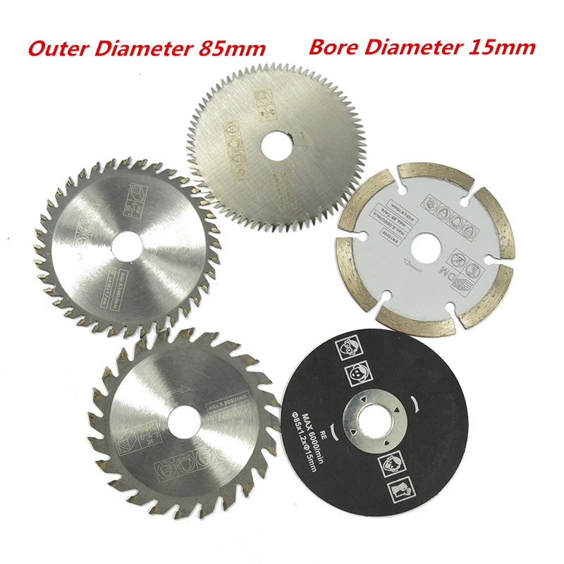 

5Pcs 85mm Cutting Tool Wood Saw Blades For Multi-function Power Tool Circular Saw Blade Bore 10mm Wood Cutting Disc