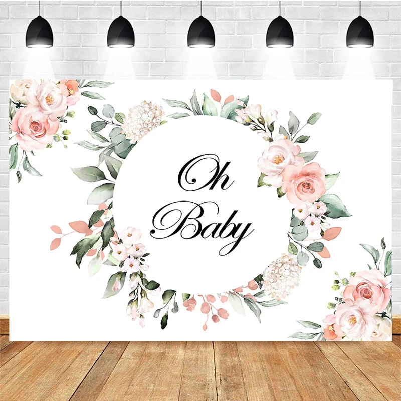 

Mocsicka Oh Baby First Birthday Backdrop Green Leaf Golden Frame Decor Baby Shower Photography Background 1st Birthday Photocall