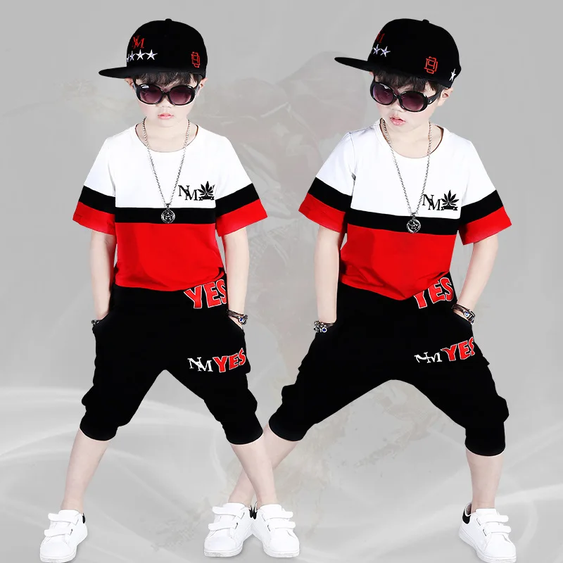 

Kids Clothes Boys Summer Short Sleeves Suit Letter Print Suit Sports Big Boy Casual Two-piece Short-sleeved Tide 8 10 12 Years
