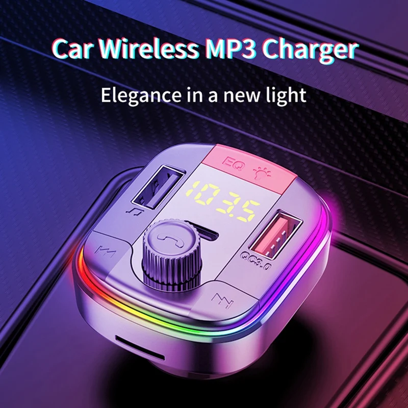 

NEW-Car Bluetooth Mp3 Player, Colorful Atmosphere LED Breathing Light, Support QC3.0 Fast Charging