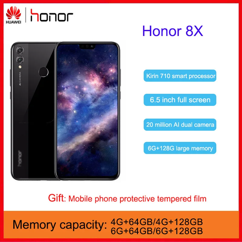 Honor 8X мобильный телефон 6 5 дюймов 1080x2340p FHD экран 20.0MP AI камера TUumlV защита глаз Kirin 710