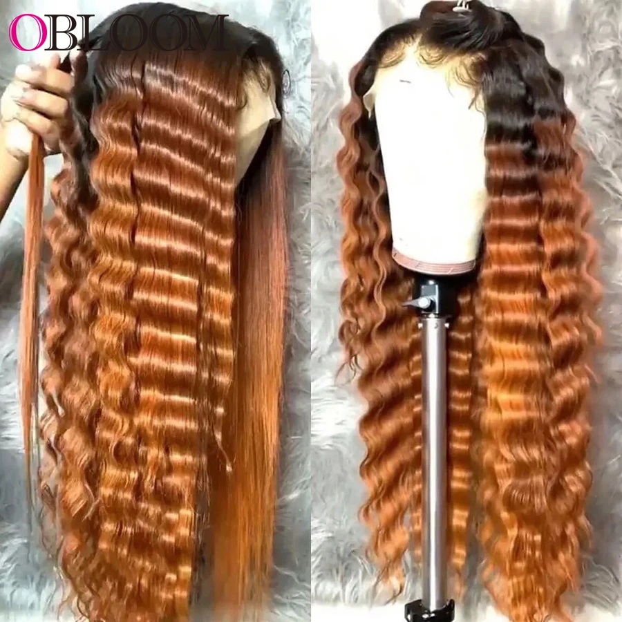 

Ombre Ginger Orange Deep Wave Lace Front Human Hair Wigs Transparent Preplucked Brazilian Hair Wigs For Women With Baby Hair