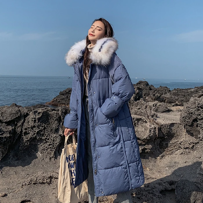 2019 женское пуховое платье в Корейском стиле с длинным рукавом и большим