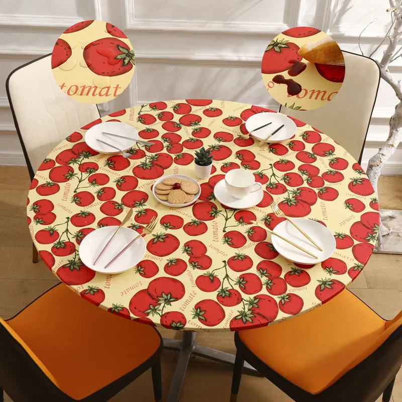 

Waterproof PVC+Flannel Round Tablecloth Anti-Stain Dining Tables Cloth Tablecloth Home Dining Room Elastic Table Cloth