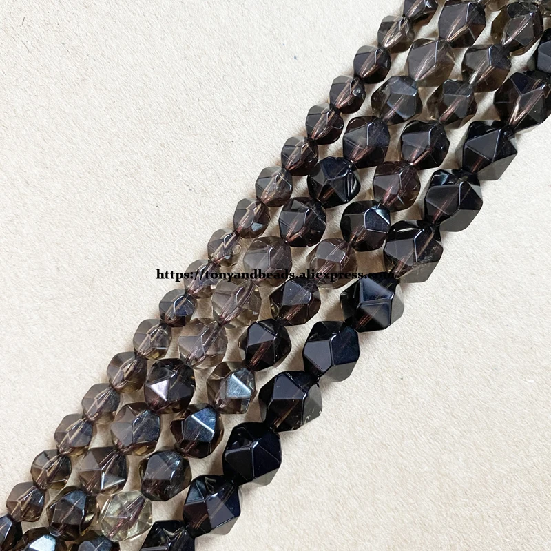 

15" Natural Stone Big Cuts Faceted A Quality Smoky Quartz Round Loose Beads 6 8 10 mm Pick Size
