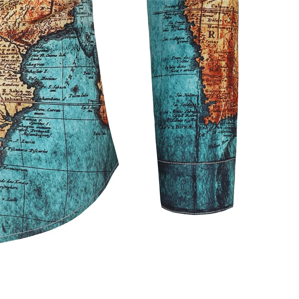 

Autumn New European and American Style Map Printing Men's Large Size Thin Section Long-sleeved Shirt Men's Printed Shirt