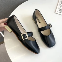 new women square toe buckle band mary janes loafers flat shoes woman ballerina slip on shallow solid low heels moccasins