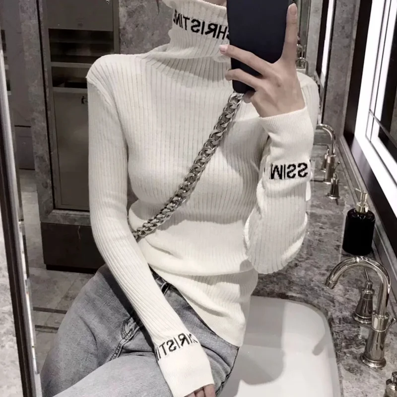 Водолазка Woherb Женский вязаный свитер с буквенным принтом пуловер новинка 2022