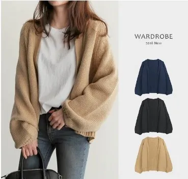 Осенний Новый стильный шикарный свободный короткий вязаный кардиган в Корейском