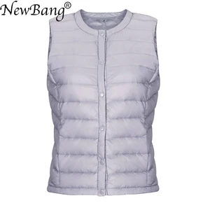 Женский брендовый ультра-легкий жилет NewBang, портативный однобортный светильник без рукавов, зимний теплый жилет с круглым вырезом