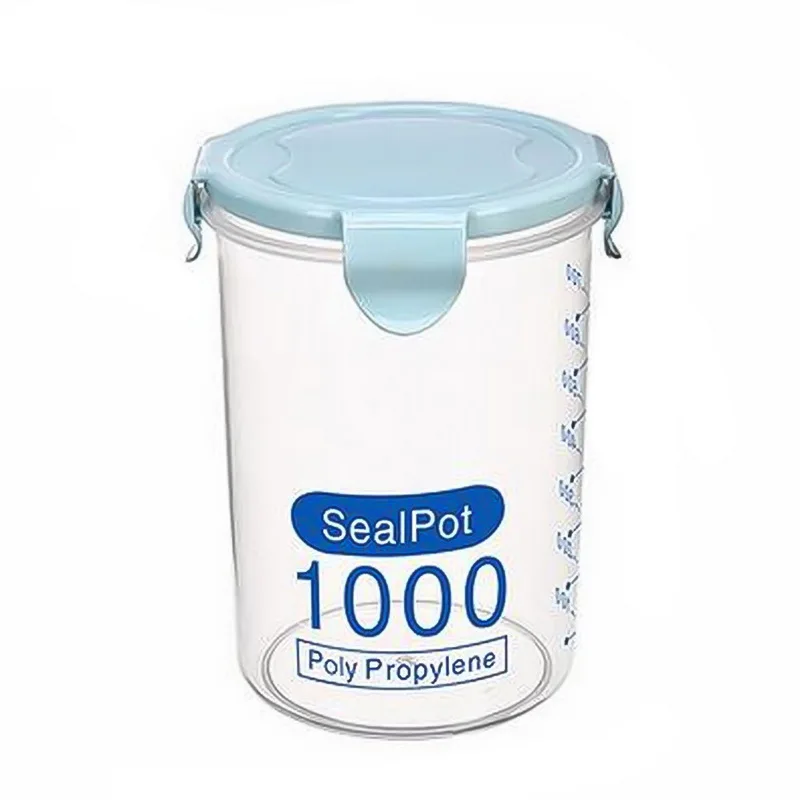 1000ml blue Пластиковые Вращающиеся банки для риса, бутылки для хранения зерна, банки, прозрачный контейнер для крупы, набор, холодильник, хранение продуктов, кухонные принадлежности - Цвет: 1000ml blue